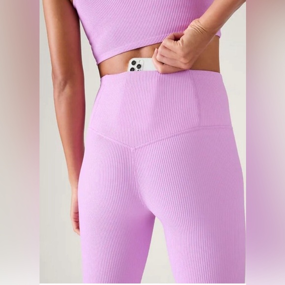 ATHLETA M Ultra High Rise Elation Tight Medium Orchid Pink Ribbed - Picture 2 of 7